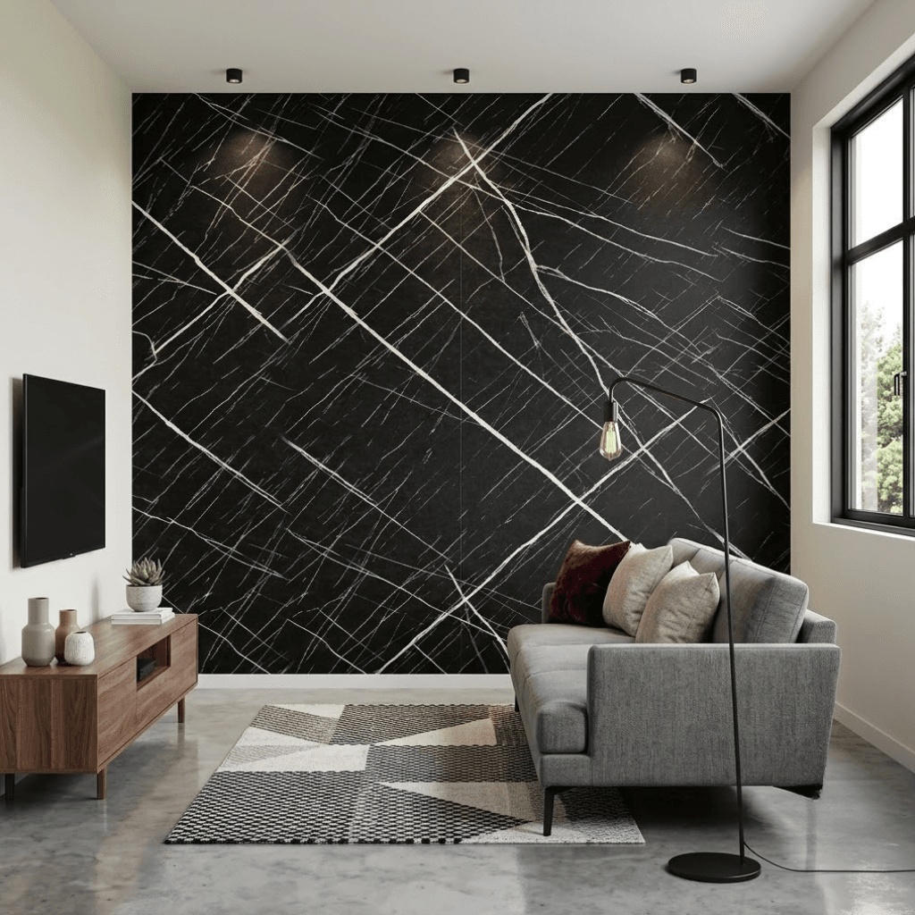 Midnight Black Vein Marble PVC Decorative Wall Panel - Image 2