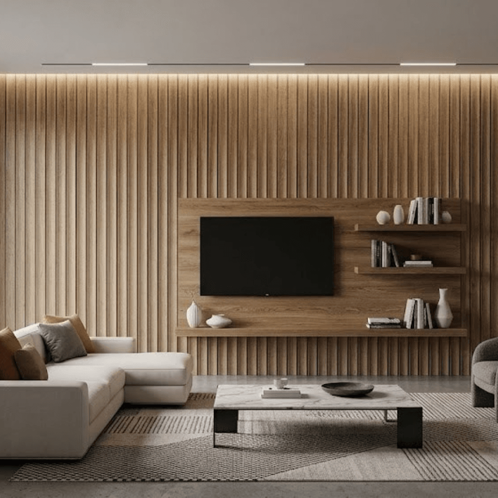 W40 Warm Oak Brown Indoor Fluted Wall Panel - Image 2